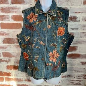 FlashBack Couture Embroidered Beaded Denim Vest